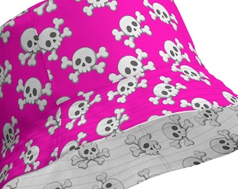 Reversible Pink Skull & Crossbones Bucket Hat - Punk Sun Hat
