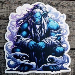 Blue Orc Warrior Vinyl Sticker - 2 Sizes - Fantasy D&D and Gamer Decal
