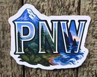 PNW Vinyl Sticker - Pacific Northwest Mountain Decal - Waterproof - Outdoor Gift - Laptop Water Bottle
