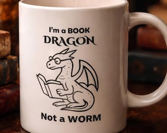 Book Dragon Mug - Funny Reader Gift for Bookworms - Ceramic Coffee Cup for Readers - Book Lover Gift