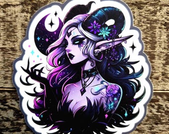 Gothic Fairy Sticker – Horned Tiefling Decal – Waterproof Vinyl – Dark Fantasy Laptop – Witchy Fantasy Gift – Water Bottle