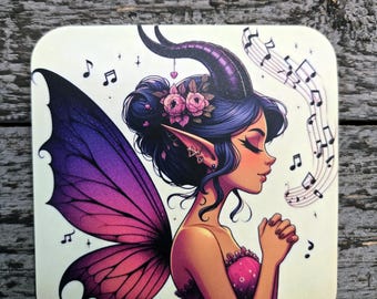 Musical Fairy Vinyl Sticker - Horned Fantasy Decal - Waterproof - Fantasy Gift - Laptop Water Bottle