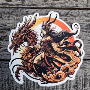 Dragon Rider Vinyl Sticker - Fantasy Elf Warrior Decal - DnD Gift