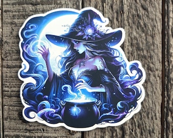 Witch Sticker Waterproof Vinyl Decal - Moon Witch Sorceress - Gothic Witchy Gift - Laptop Water Bottle