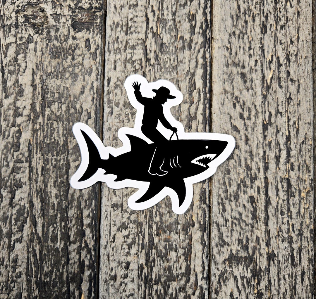 Cowboy Riding Shark Sticker - Funny Waterproof Vinyl Decal for Laptop ...