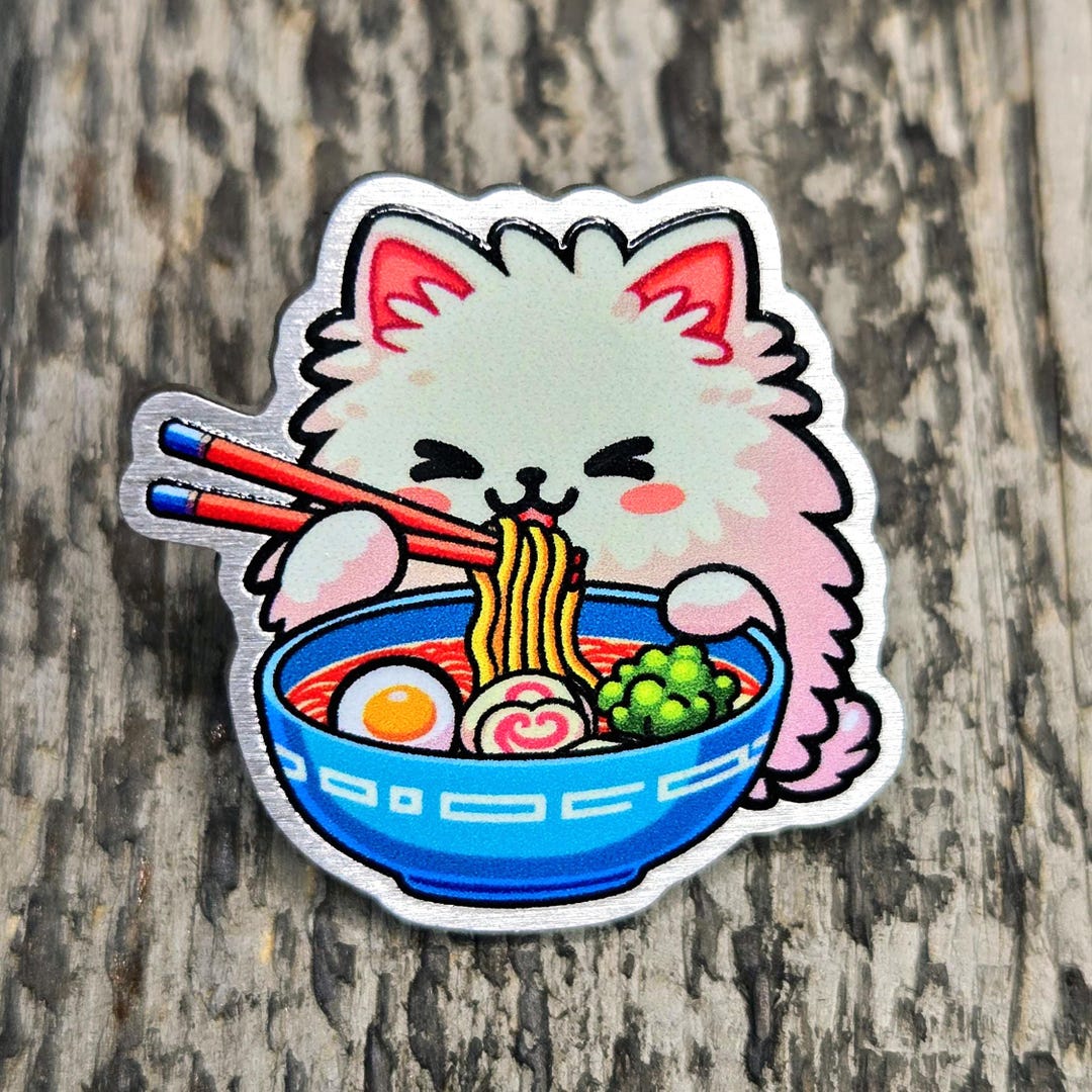 Kawaii Cat Ramen Lapel Pin - Cute Japanese Anime Noodle Cat Metal Badge ...