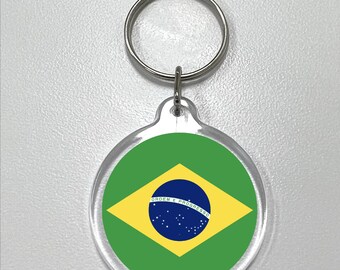 Brasilien Rund Akrylnyckelring med Flagga och Namninsats