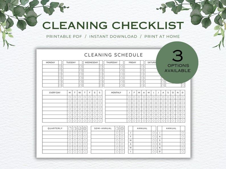 Printable Cleaning Checklist, Daily Weekly Monthly House Cleaning ...