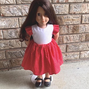 Handmade Valentine Doll Dress: Red & White Hearts Outfit for 18-inch Dolls