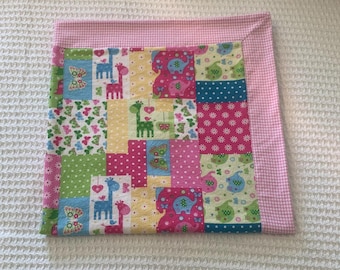 Pink Baby Blanket, Handmade Flannel Nursery Blanket, Baby Shower Gift, Baby Girl Gift, Patchwork Quilt Style Blanket, Toddler Blanket