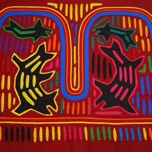 Mola fishes abstract- art hand stitched, unique designer piece of fabric ready for wall framing, sewing on pillow or shirt.