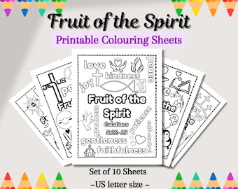 10 druckbare Bibel-Malseiten, Galater 5:22-23 Frucht der Geistesschrift, Sonntagsschulaktivität, Arbeitsblätter zum Ausmalen für Homeschool