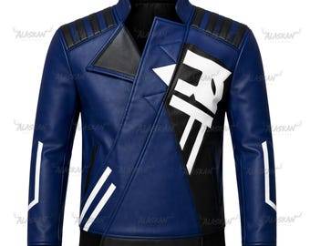 Chaqueta de cuero azul inspirada en Yoru de Valorant: Chaqueta de estilo urbano para hombre, ideal para cosplay y videojuegos.