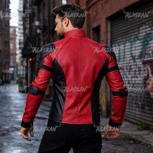 Men's Deadpool Red Black Leather Jacket – Cosplay Halloween Costume