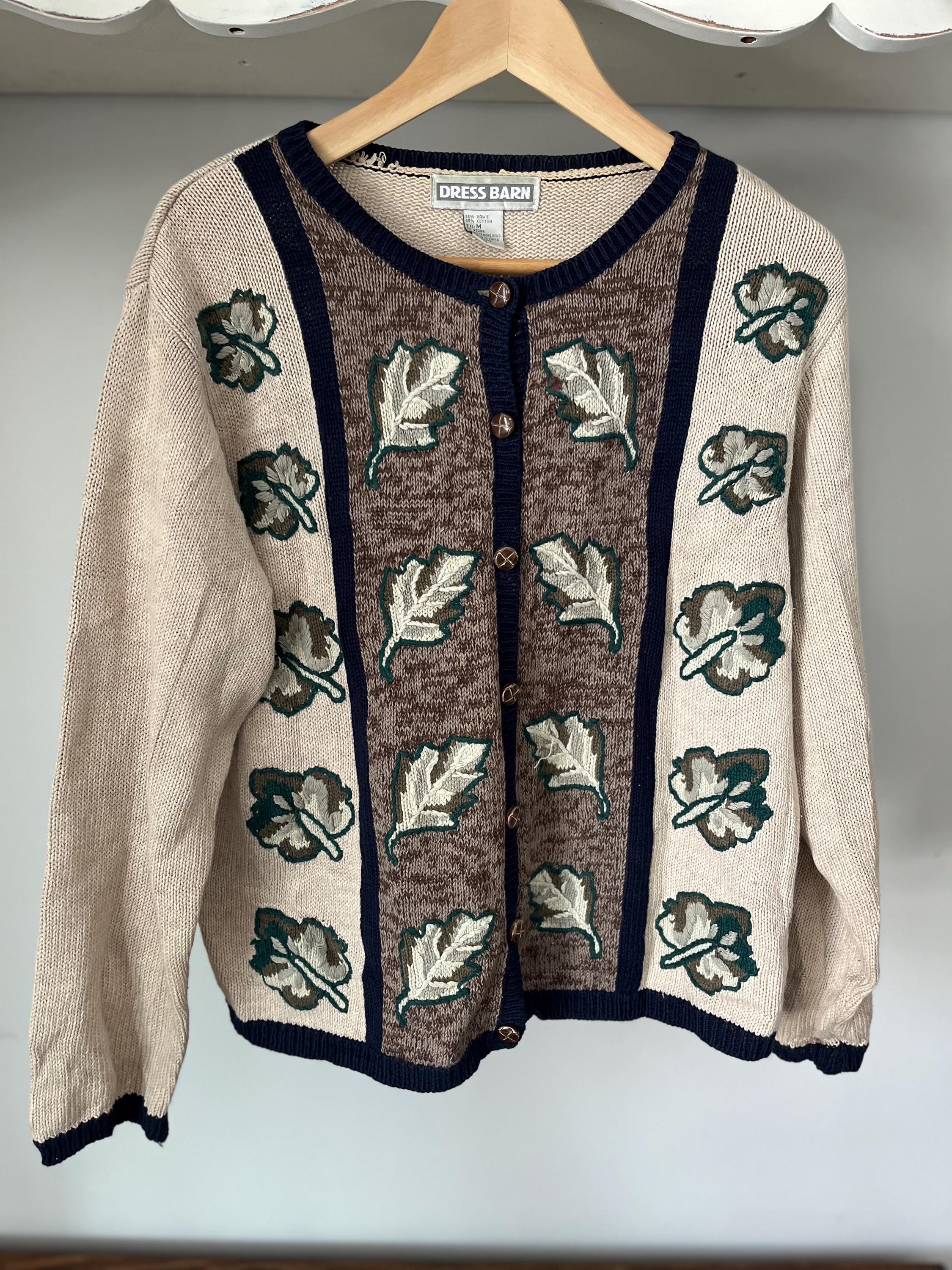 Leaf Embroidered Vintage Cardigan