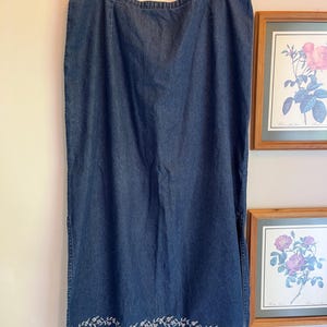 Vintage Denim Maxi Skirt | Floral Embroidered Cotton Side Slit Jean Skirt