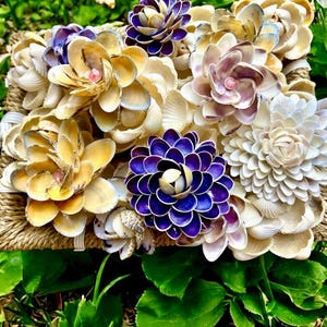 Handmade Seashell Flowers (Set of 6): Beach Wedding Coastal Decor