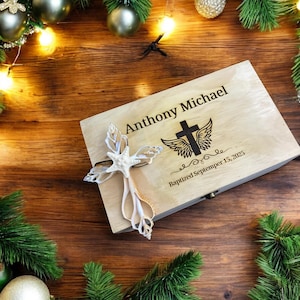 Personalized baptism, Custom Engraved Wood Keepsake Box, First Communion gift, Christening gift, Religious gift for godchild