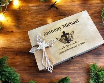 Personalized baptism, Custom Engraved Wood Keepsake Box, First Communion gift, Christening gift, Religious gift for godchild