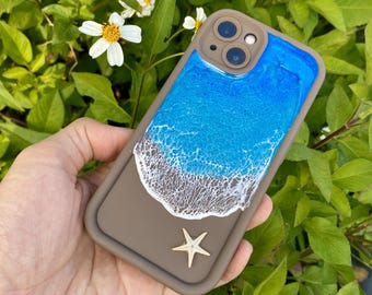 Resin Ocean Phone Case: Starfish Beach iPhone & Samsung Cover