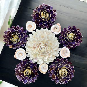 Natural Seashell Flowers & Heart Shells: Coastal Wedding Decor
