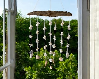 Seashell Wind Chime with Driftwood Hanger: Coastal Garden Decor