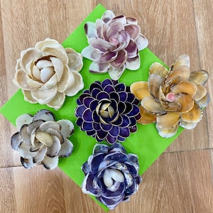 3 Colorful Sea Shell Flowers beach wedding decor, Seashell Flowers Coastal home decor, Handmade Flowers Nautical decor