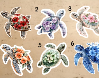 Turtle Sticker | animal sticker | turtles | ocean animals | flower turtles | waterproof sticker | laptop sticker | water bottle sticker
