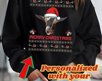 Suéter navideño feo con retrato personalizado de mascota, suéter de cuello redondo con foto de perro personalizada, regalo para mamá perruna