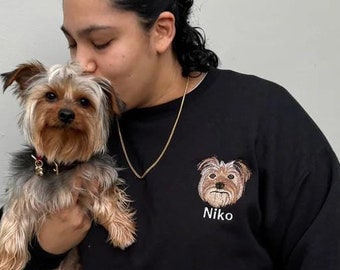 Sudadera bordada con foto de mascota personalizada: cuello redondo personalizado para perro o gato