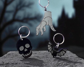 Placas de identificación para perros de Halloween espeluznantes, de acrílico negro