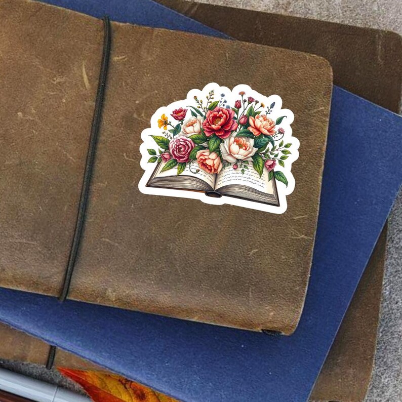 Floral Open Book Sticker – Reading and Gardening Vinyl Decal With ...