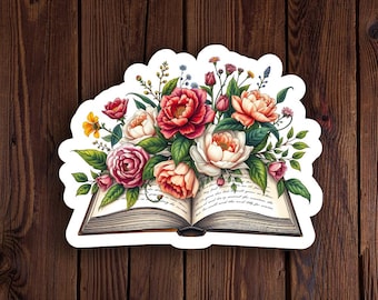 Sticker bloemen open boek – vinylsticker lezen en tuinieren met bloemen