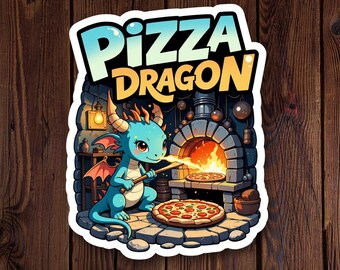 Sticker pizzadraak - sticker fantasievoedsel