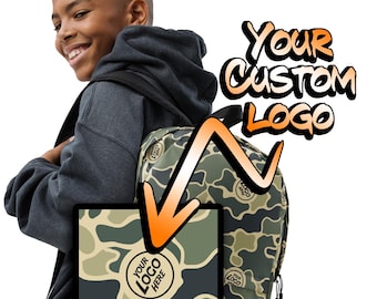 CUSTOM LOGO Camo Pattern Backpack with your logo - School Hunting Camo Backpack - Burlebo Camouflage - Trendy Personalized Camo Gear