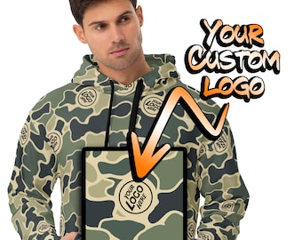 CUSTOM LOGO Camo Pattern Unisex Hoodie with your logo - Hunting Camo Gear - Burlebo Camouflage - Trendy Personalized Camo Gear