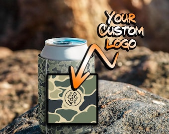 CUSTOM LOGO Camo Pattern Can Cooler with your logo - Camo Drink Cooler - Burlebo Camouflage - Trendy Personalized Camo Gear