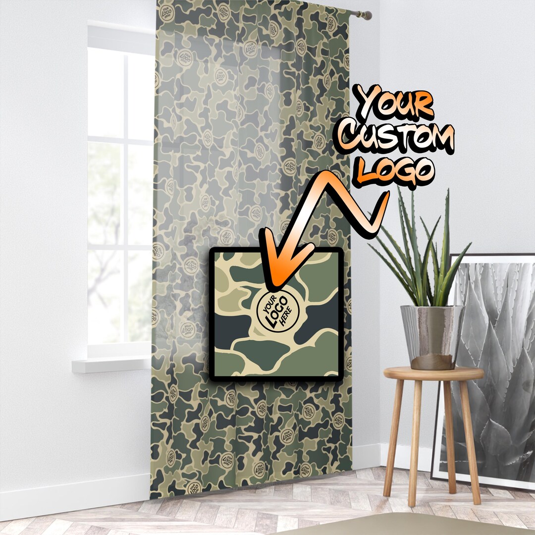 CUSTOM Camo Logo Camo Pattern Window Curtain | Burlebo Camouflage Sheer ...