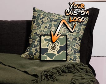 CUSTOM LOGO Camo Pattern Premium Pillow with your logo - Hunting Camo Gear - Burlebo Camouflage - Trendy Personalized Camo Gear