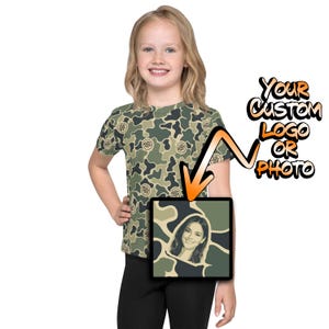 CUSTOM LOGO/PHOTO Camo Pattern Kids crew neck t-shirt - Hunting Outdoorsman Gift Burlebo Style - Unique Trendy Personalized Picture