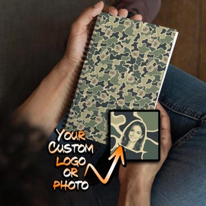 CUSTOM LOGO/PHOTO Camo Pattern Spiral Notebook - Hunting Outdoorsman Gift - Burlebo Camouflage - Unique Trendy Personalized Picture Present