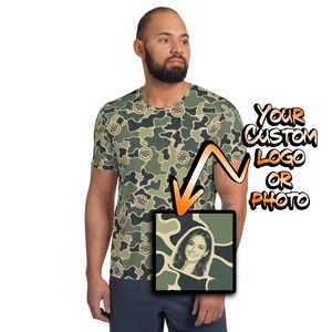 CUSTOM LOGO/PHOTO Camo Pattern Men's Athletic T-Shirt - Hunting Outdoorsman Gift - Burlebo Camouflage - Unique Trendy Personalized Present