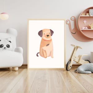Süßer Hund Kinderzimmer Wandkunst, wunderliche Tierdruck für Kinderzimmer, Verspielte Kinder Dekor, druckbare Kunst, digitaler Download, Tierdruck