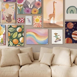 Lote de 100 láminas para guardería - Colección de arte mural para habitación de niños - Decoración para habitación de bebé - Láminas de animales divertidos - Arte mural ecléctico para guardería