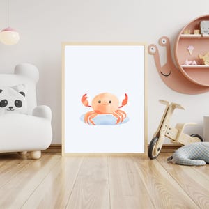 Schattige krab kinderkamer kunst aan de muur, grillige dierenprint voor kinderkamer, speels kinderdecor, afdrukbare kunst, digitale download, oceaankunst