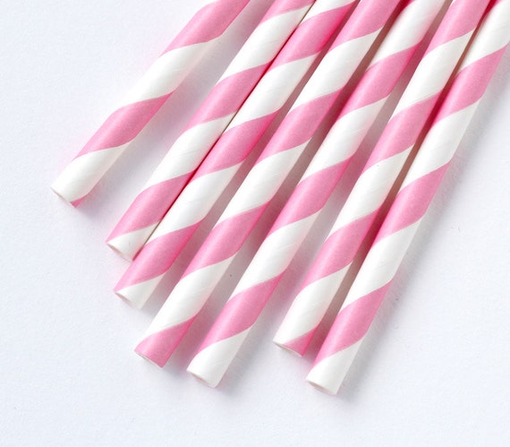 Items similar to 50 Pink Striped Straws - Pink and White Striped Paper