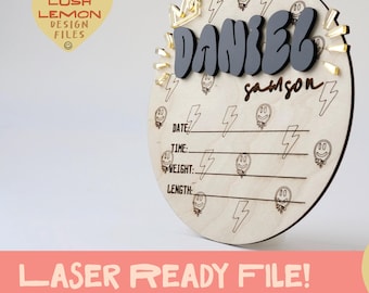 Arquivo SVG Laser Placa de anúncio de bebê com nome Estatísticas de nascimento