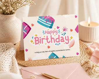 Cute Happy Birthday Card Printable | Colorful Fun Birthday Greeting Card, Kids Birthday Card, Instant Download PDF