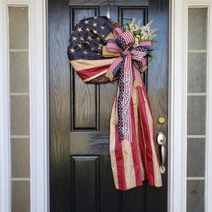 Patriotic Wreath, Stained Flag Wreath, Americana Wreath, Memorial Day Wreath, Red White Blue Wreath, American Flag Wreath, US Flag Wreath