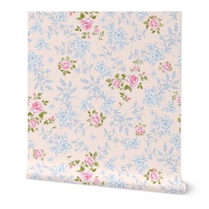 Coquette Grandmillennial Pink Rose Toile Removable Peel and Stick Wallpaper for Vintage Romantic Shabby Chic Bedroom Decor ideas